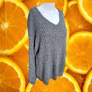 Northern Isles XL Gray‎ Sweater V Neck Long Sleeve Ribbed Knit Pullover Top